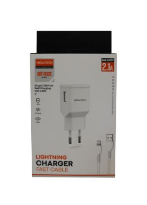 Megatech EC02 MODEL 2.1A Lightning Usb Kablo + Ev Şarj Adaptörü Hızlı Şarj resmi