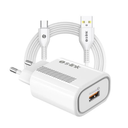 S-link SL-EC40T Type-C Kablolu 5V 2400MA Beyaz Ev Şarj Adaptörü resmi