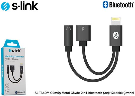 S-link SL-TA40M Lightning Gri Metal 2in1 bluetooth Şarj+Kulaklık Çevirici resmi