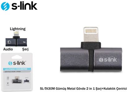 S-link SL-TA30M Lightning Gümüş Metal Gövde 2 in 1 Şarj+Kulaklık Çevirici resmi