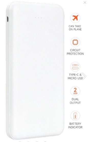 SnapMax SNP-3000 Beyaz 10.000 mah Powerbank 2x USB Çıkışlı 1 Type-C ve 1 Micro Girişli resmi