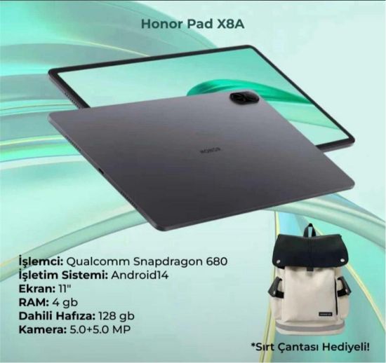 Honor Pad X8a 2.4Ghz 4Gb 128Gb 11-Android Tablet Çanta Hediyeli resmi