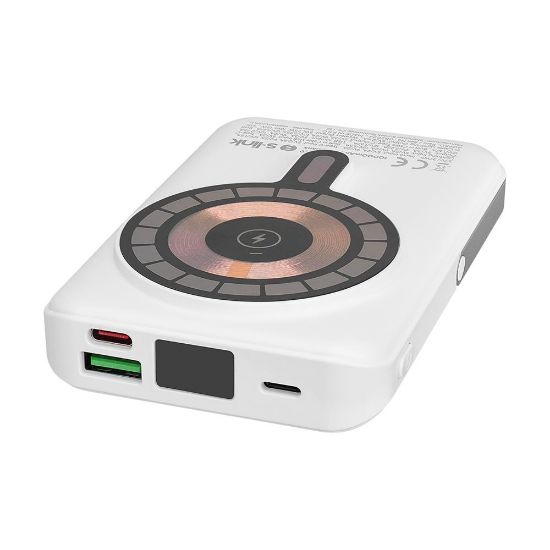 S-link M1029 10000mAh Magsafe 15W HSC22.5W+PD20W+QC3.0 Beyaz LCD Taşınabilir Şarj Cihazı Powerbank resmi