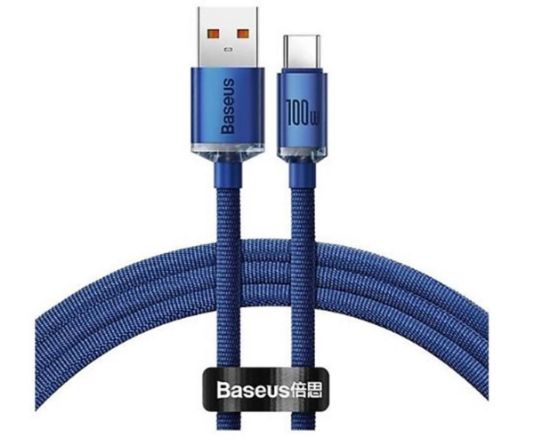 Baseus Crystal USB-A to C 100W Kablo 1.2m Mavi (CAJY000403) resmi