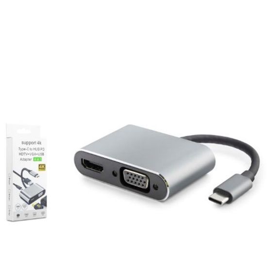 HADRON HDX7839 TYPE-C TO HUB HDTV 4K 30HZ + TYPE-C + USB + VGA 4IN1 GRİ resmi