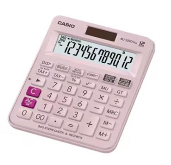 Casio MJ-120D Plus Pembe İşlem Kontrollü 12 Hane Masa Üstü Hesap Makinesi resmi