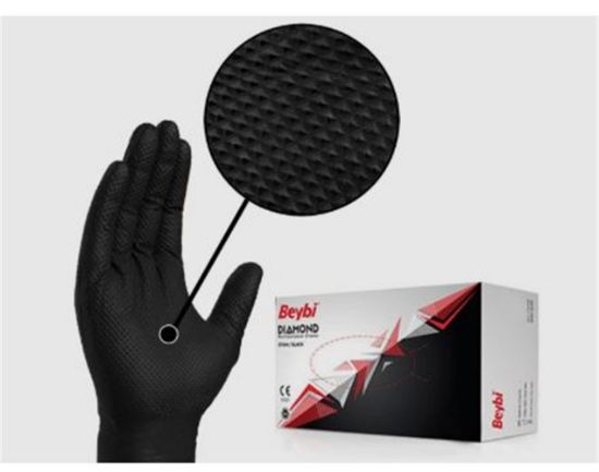 Beybi Diamond Xl Pudrasız Kalın Siyah Nitril Eldiven XL (Kutuda 100 Adet) resmi