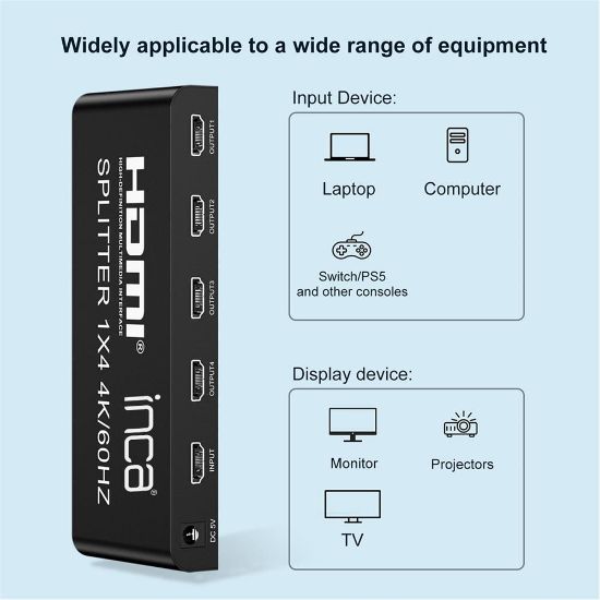 Inca IHSK-460 Hdmı Splitter 1 İn 4Out 4K@60Hz Switch resmi