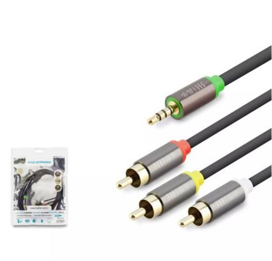 HADRON HDX1064 3.5MM TO 3RCA KABLO 2LINE GOLD 1.5M SİYAH resmi