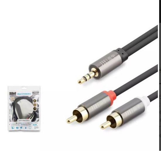 HADRON HDX1067 1.5M  3.5MM TO 2RCA KABLO 2LINE GOLD  SİYAH resmi