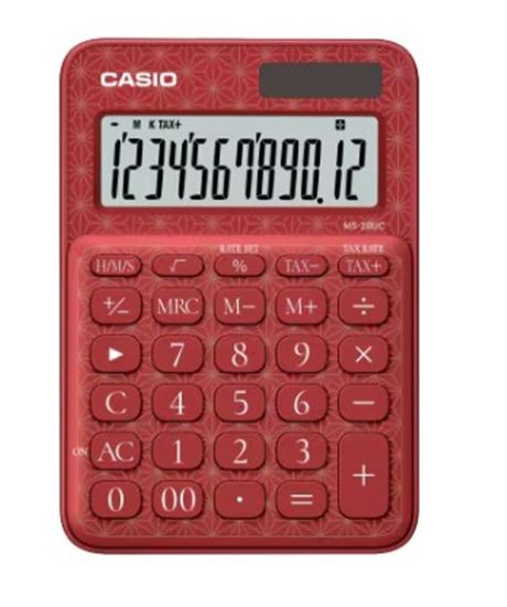Casio MS-20UC-JRD 12 Hane Kırmızı Desenli Masa Üstü Hesap Makinesi resmi