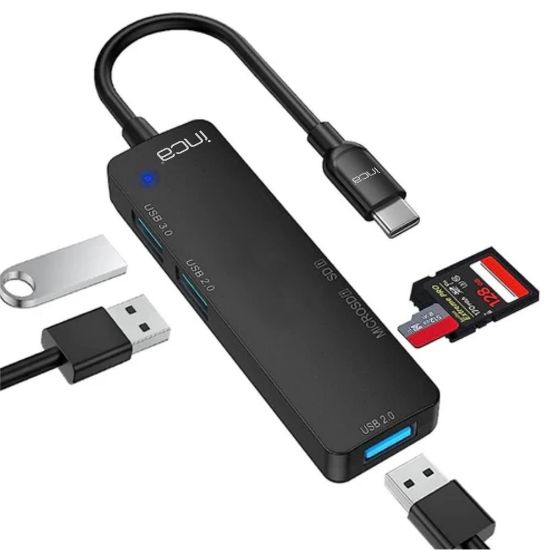 Inca ITPC-5T  Type-C Giriş 2XUSB Sd/Micro Sd2.0 Çoklayıcı USB 3.0 Çoklayıcı Çevirici Mavi Led  resmi