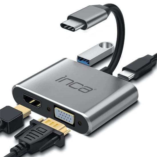 Inca ITPC-06TX USB C 4in1 – HDMI+VGA+USB+Güç Dağıtım Adap 4K@30Hz HDMI Çoklayıcı 100W PD Güçı resmi