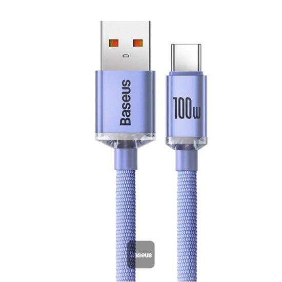 Baseus CAJY000405 1.2mt Crystal Cable USB-A to Type-C Fast Charge Data Cable 100W 5A1.2M-Purple resmi