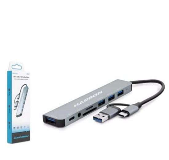 Hadron Hdx7828 Type-C Hub Combo 3*Usb3.0 + Usb + Type-C + Audio + Sd + Tf 8In1 Gri resmi