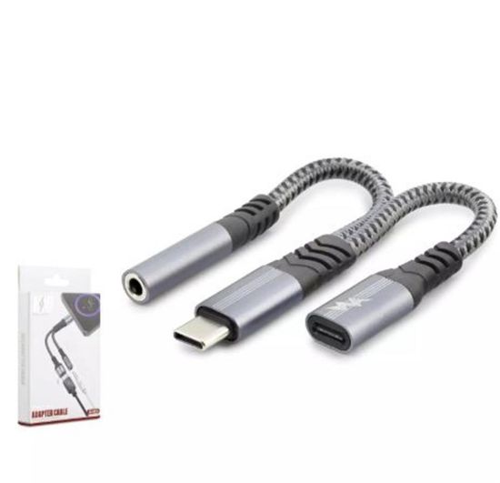 Hadron Gj-018 Type-C To 3.5Mm + Type-C F Kablo Car Şarj 100W Siyah resmi