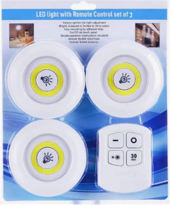 Yakut 3 Adet Kumandalı Yapıştırmalı Led Aydınlatma 3AAA Pilli   resmi