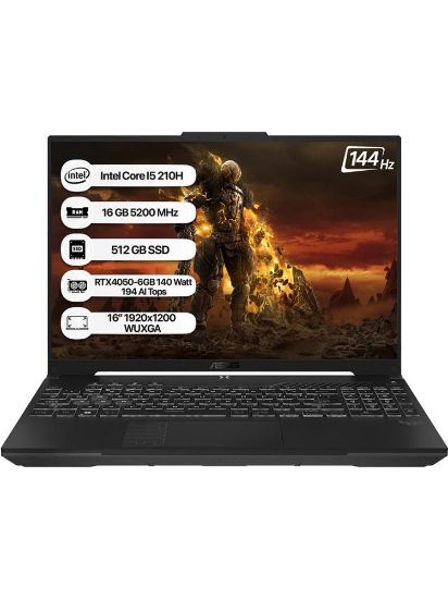 Asus Tuf Gaming F16 FX607VU-RL142 I5 210H 16GB 512GB RTX4050-6GB 140W FreeDOS 16" 144Hz Notebook resmi