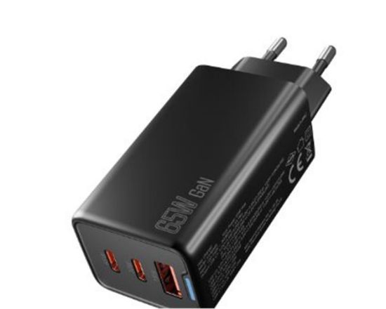 Hytech HY-XEG65 2*USB-C + USB-A GAN PD 65W / QC 18W Type PD/PPS Siyah EV/NOTEBOOK Şarj Adaptör resmi