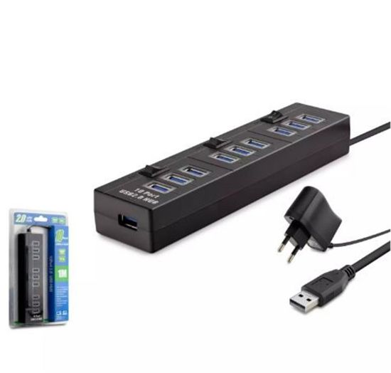 Hadron Hdx7005 Usb Hub 10*Usb 1M Siyah ( Güç Adaptörlü) resmi