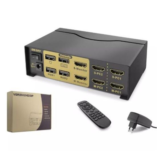 Hadron Hdx1376 2+2 Usb Port  Hdmi Kvm Switch Dual Monitör 2+2 Hdmi  Kablolu Siyah resmi