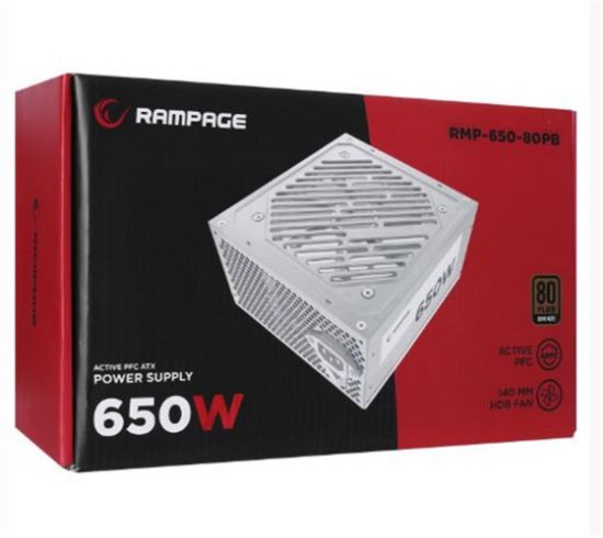 Rampage RMP-600-80P 600W 80Plus Bronze 12cm Fan Aktif PFC Beyaz Power Supply resmi
