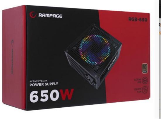 Rampage RGB-650 650W 80 Plus Bronze Aktif PFC 12cm RGB Fanlı Power Supply resmi