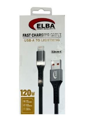 Elba Elb120-4 120w   Lightning To Usb 1Mt Siyah Örgülü  Şarj Kablosu ( Data Veri ) resmi