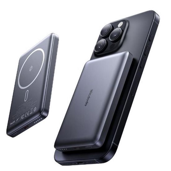 MCDODO MC-4651 10000mAh 20W Metal Ultra İnce Manyetik Kablosuz Powerbank - Siyah resmi