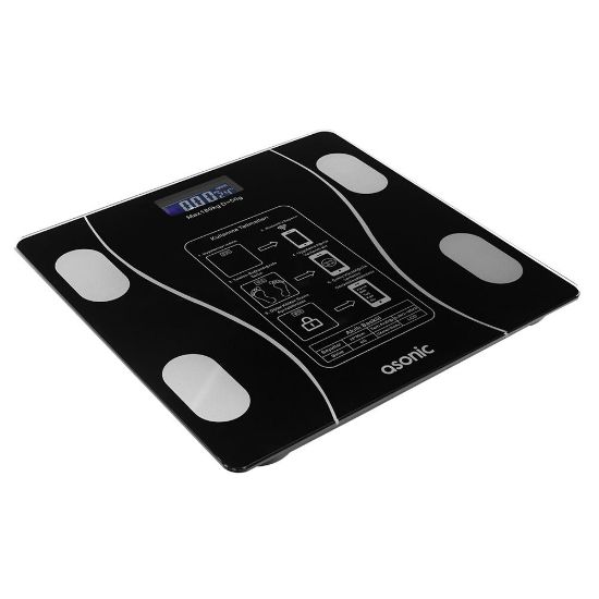 Asonic BS260 Siyah 2*AAA Pil Dijital Bluetooth Baskül (Sensör/Temperli Cam/Otomatik Sıfırlama) resmi