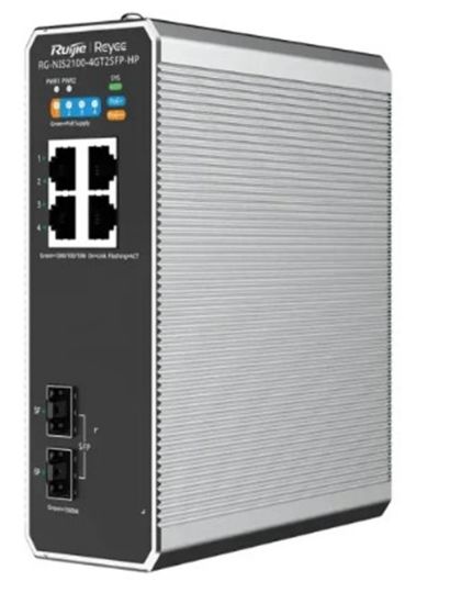 Ruijie RG-NIS21004GT2SFP-HP 4x10/100/1000 PoE+ 2xSFP Port IP40 Harici Güç Kaynağı Endüstriyel Switch resmi