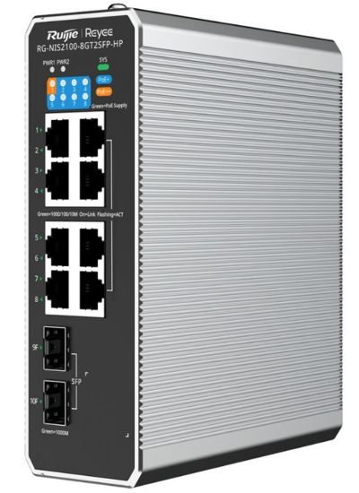 Ruijie RG-NIS2100-8GT2SFP-HP 8x10/100/1000 PoE+2xSFP Port IP40 Harici Güç Kaynağı Endüstriyel Switch resmi