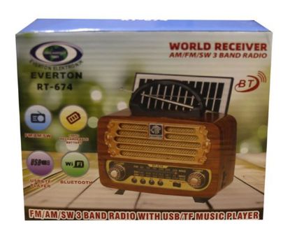 Everton RT-674  Bluetooth-USB-SD-FM Şarjlı,Solarlı  Nostaljik Radyo  resmi