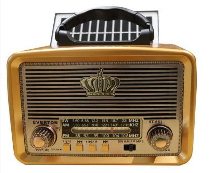 Everton RT-681  Solarlı,Ledli, Şarjlı Nostaljik Radyo (FM/AM/SW/USB/TF) resmi