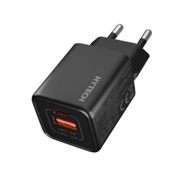 Hytech HY-XEG35 Type USB-C 35W PD + 18W USB QC 3.0 GAN PD/PPS Siyah Hızlı Ev Şarj Adaptörü resmi