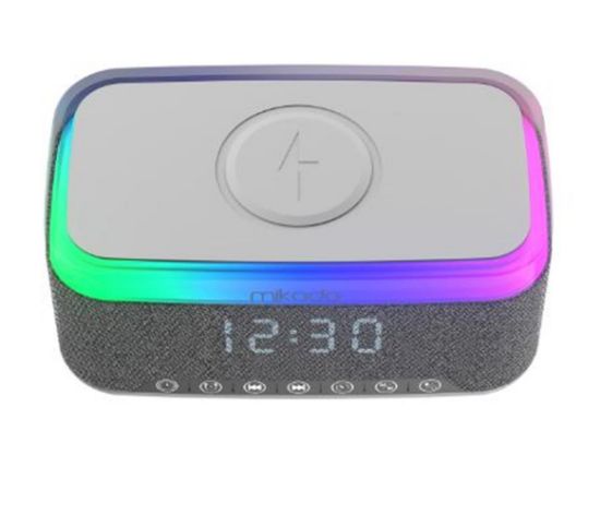 Mikado MD-W8 1200mAh 10W Gri BT,USB,Kablosuz Şarjlı RGB-Gece Lambası Özellikli Alarmlı Saat Speaker resmi