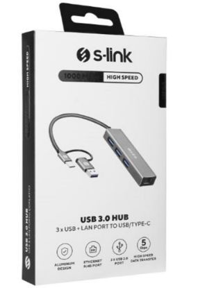 S-link SW-U332 Type-C - USB3.0 1000Mbps 3 Port Usb Gigabit Ethernet Adaptör resmi
