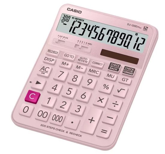Casio DJ-120D Plus Pembe İşlem Kontrollü 12 Hane Masa Üstü Hesap Makinesi resmi