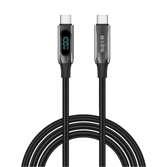 S-link Armor LED LCC-0100 100W 1m Type-C to Type-C PD Örgülü LED Başlıklı Siyah Hızlı Şarj Kablosu resmi