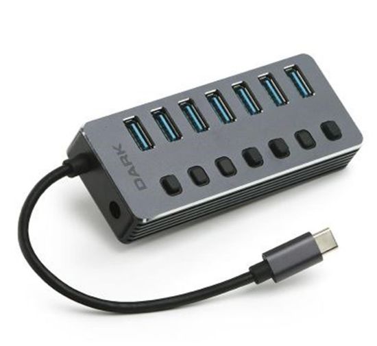 Dark "DK-AC-USB371C" 7 Port USB 3.0 Hub, Harici Adaptörlü USB Çoklayıcı Type-C HUB resmi