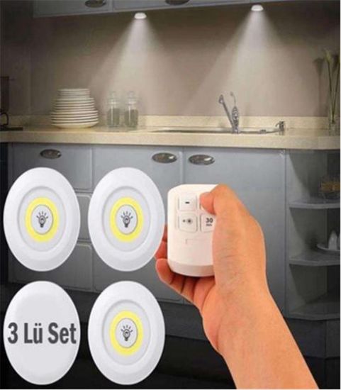 ELİTLED 3LÜ KUMANDALI PİLLİ SPOTLED resmi