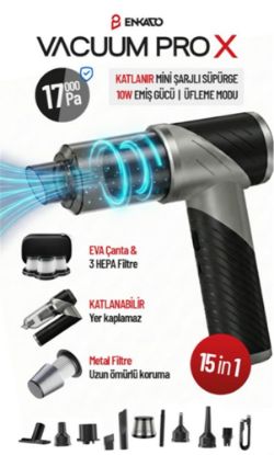 Enkado EKD-SP20 17000PA 2000MAH Güçlü Vakum/Üflemeli Şarjlı Katlanabilir Araç Süpürgesi 3ad Filtr resmi