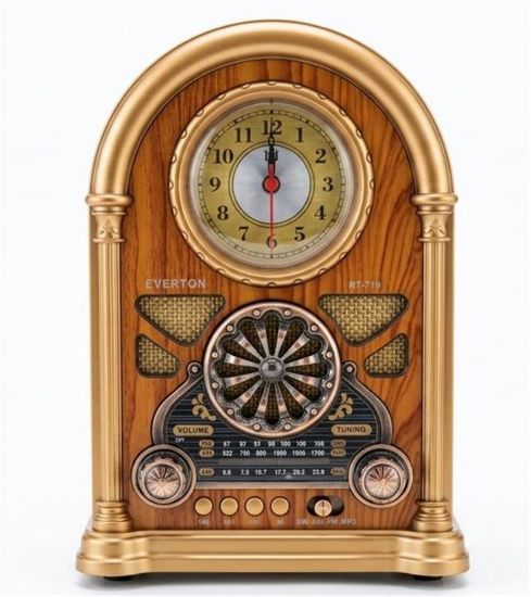Everton RT-719  Şarjlı, Saat Göstergeli Nostaljik Radyo( Bluetooth-USB-SD-FM) resmi