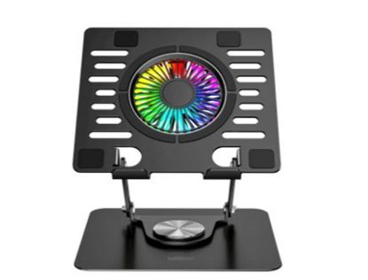 Addison AD-RC36 Steely 360 Derece Dönebilen Fanlı RGB Işıklı Ayarlanabilir Siyah Metal Laptop Stand resmi